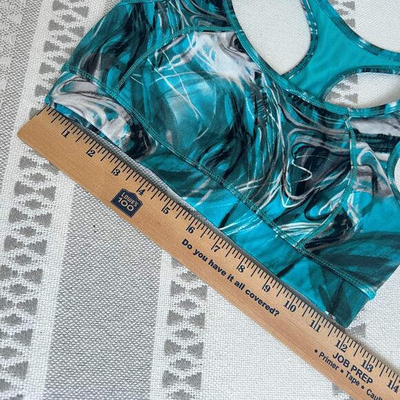 Calvin Klein Teal & White Abstract Print Racerback Sports Bra Activewear Workout - Picture 7 of 9